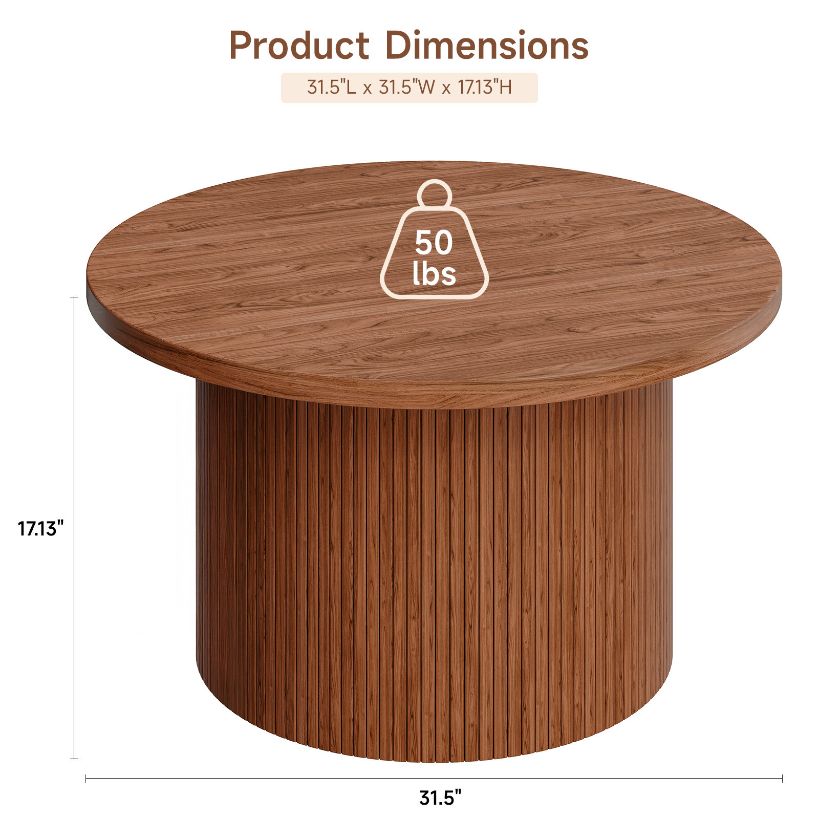 31.5'' Round Coffee Table With Woodgrain Top And Tambour Shade Accents For Living Room