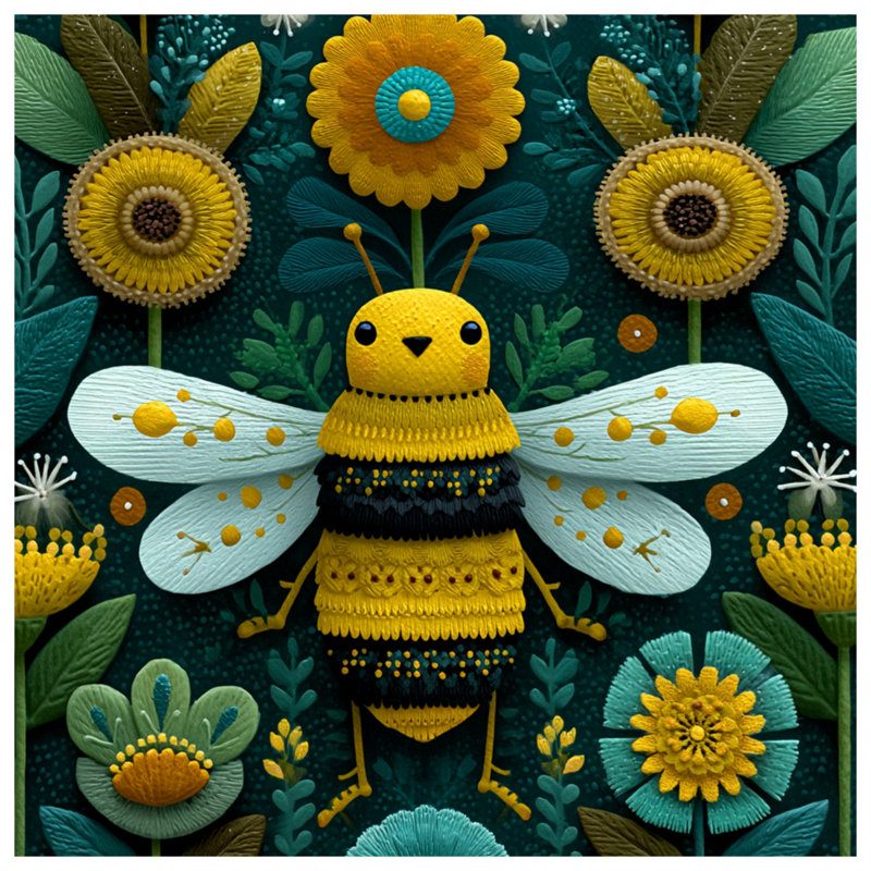Édredon abeille jaune avec fleurs, Lit simple