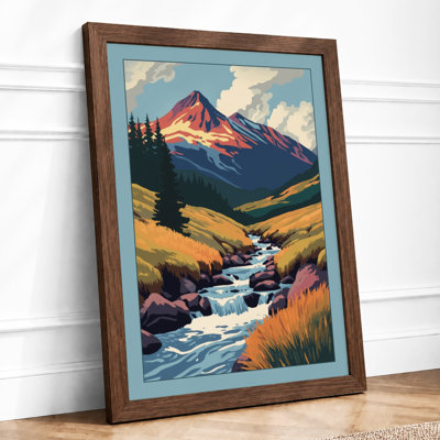 Mountain Stream at Dusk Retro - Framed Print