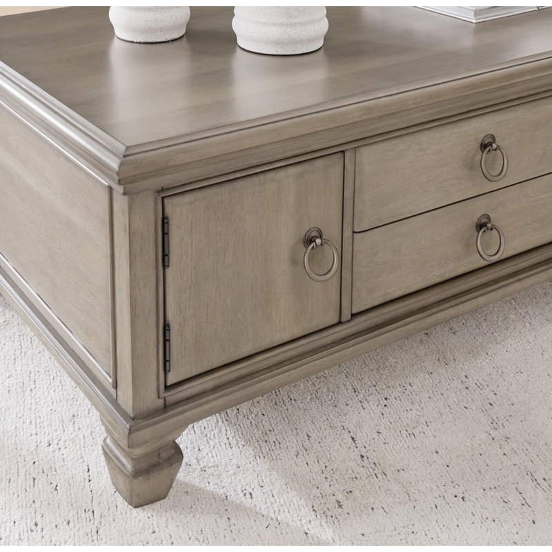 Gray Rectangular Wood Coffee Table with Storage