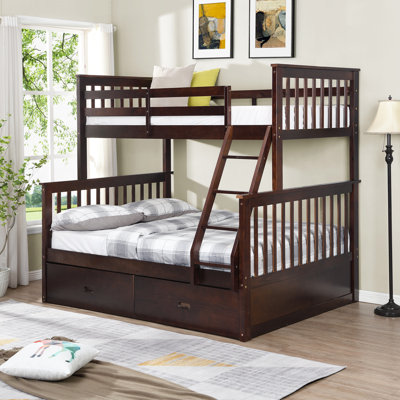 Twin Over Full Bunk Bed With Storage Drawers, Wooden Frame And Safety Guard Rails For Maximum Space Efficiency