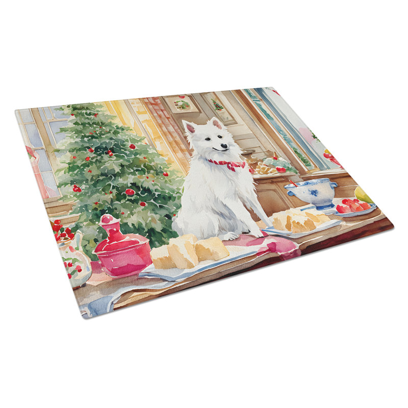 Japanese Spitz Christmas Cookies Glass Cutting Board