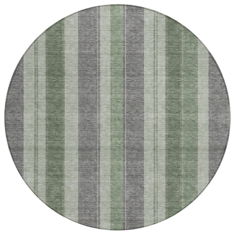 Machine Washable Indoor/Outdoor Xhevrie Green Rug, Round 8'