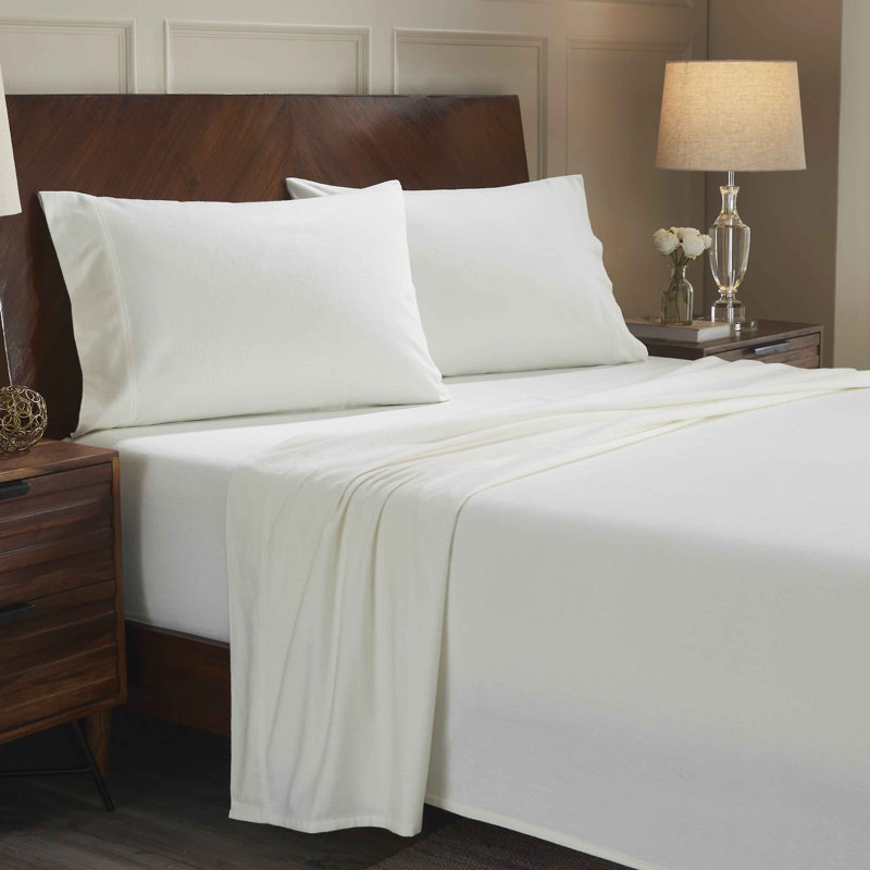 Blue Nile Mills Solid 100% Cotton Flannel Sheet Set - Cozy & Deep Pocket Fit, Full Sheet Set with 2  Pillowcases, Ivory