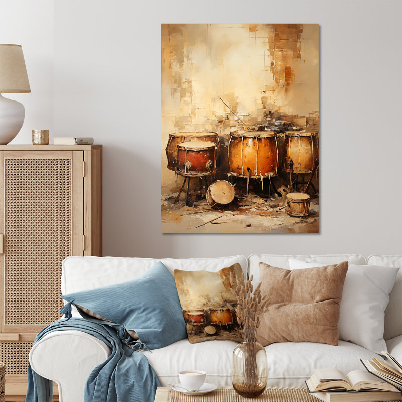 «Brown Music Drums», rythmique Revicat IV - musique, art mural en métal, H 40 po x l 30 po x P 1,5 po