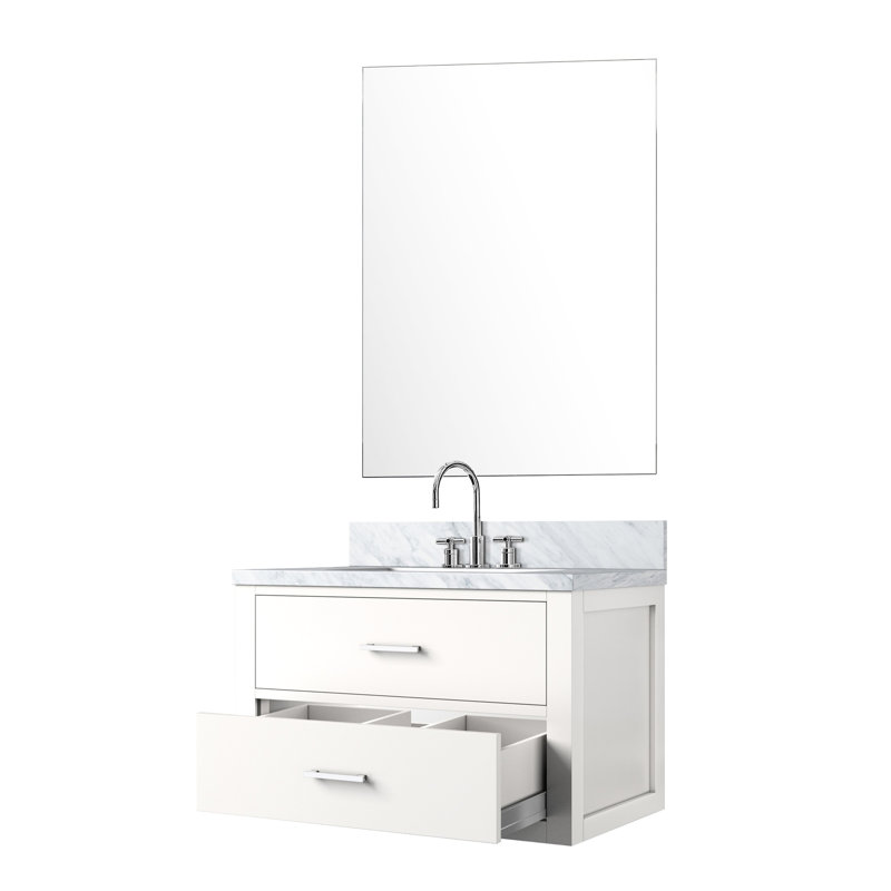 Meuble-lavabo blanc 22 P, comptoir en marbre, robinet, miroir simple 28 po 30 po x 22 po, marbre, Blanc, 23"