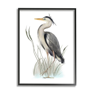 Oiseau paisible héron debout au milieu d'une herbe giclée, ensemble d'art texturé par Studio Q