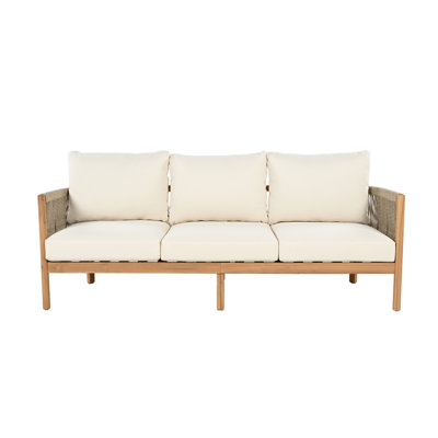 Harrill Outdoor 3-Seater Acacia Wood Sofa With Cushions