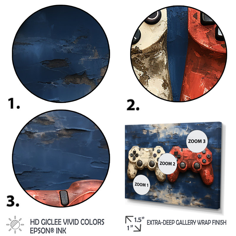 White And Red Ps Video Game Controllers - Video Games Multipanel Wall Art Set