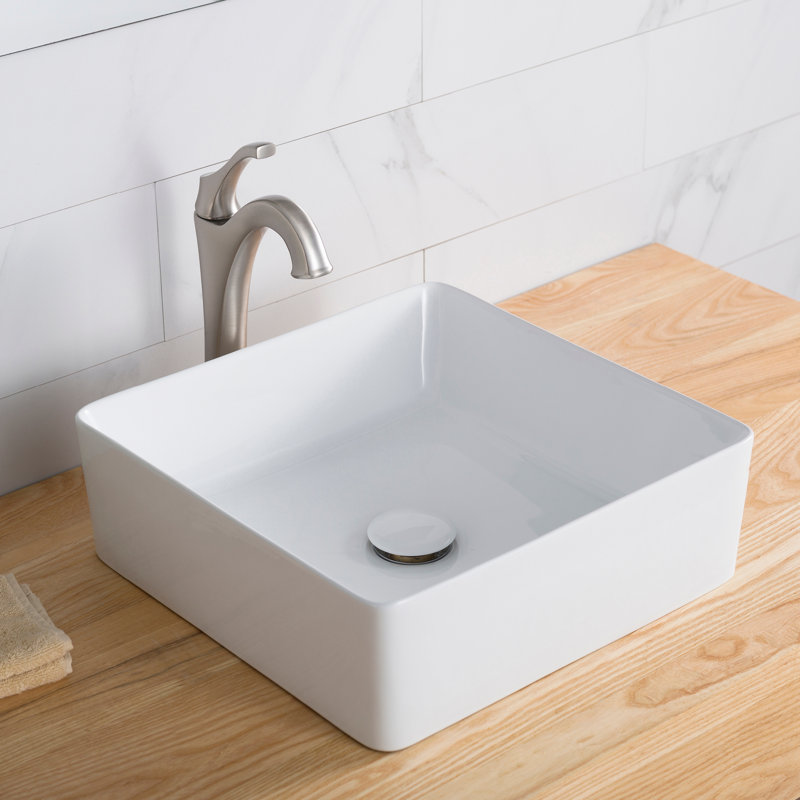 Kraus Viva Thin Ceramics Vessel Bathroom Sink with Pop-Up Drain