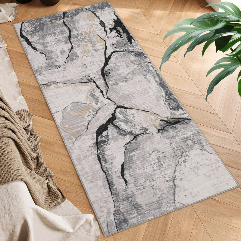 Abstract Machine Washable Rug for Living Room Bedroom Modern Non-Slip Low Pile Rubber Backing Area Rug for Playroom Office Kitchen Dining Room Dorm and Bedside Decor