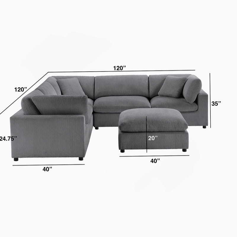Canapé modulaire 6 pièces - gris anthracite, Polyester gris anthracite