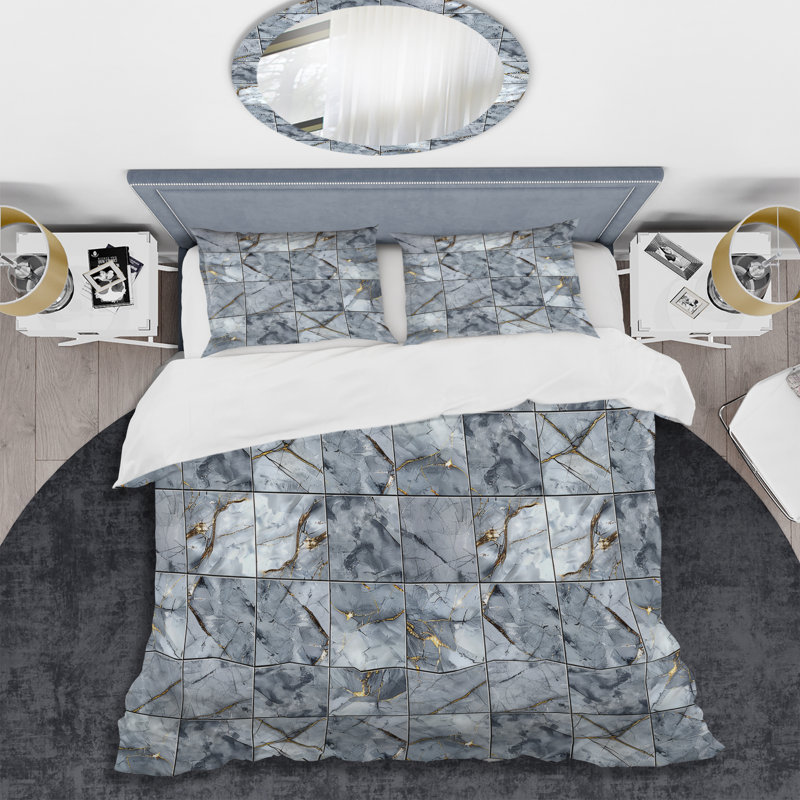 Ensemble de housse de couette Gray Marble Tiles - Tiles, Housse de couette très grand + 2 taies décorativ