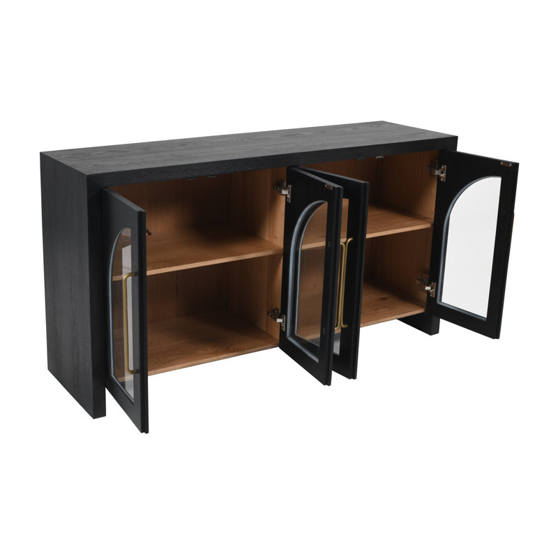 Cossey Curved Arch Four Door Sideboard Storage Cabinet, Black, 32" H x 60" W x 18" D