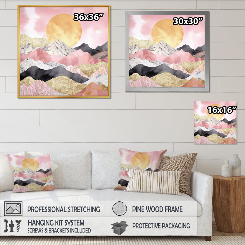 Paysage de montagne vibrant V sur toile, Toile tendue, H 30 po x l 30 po x P 1 po