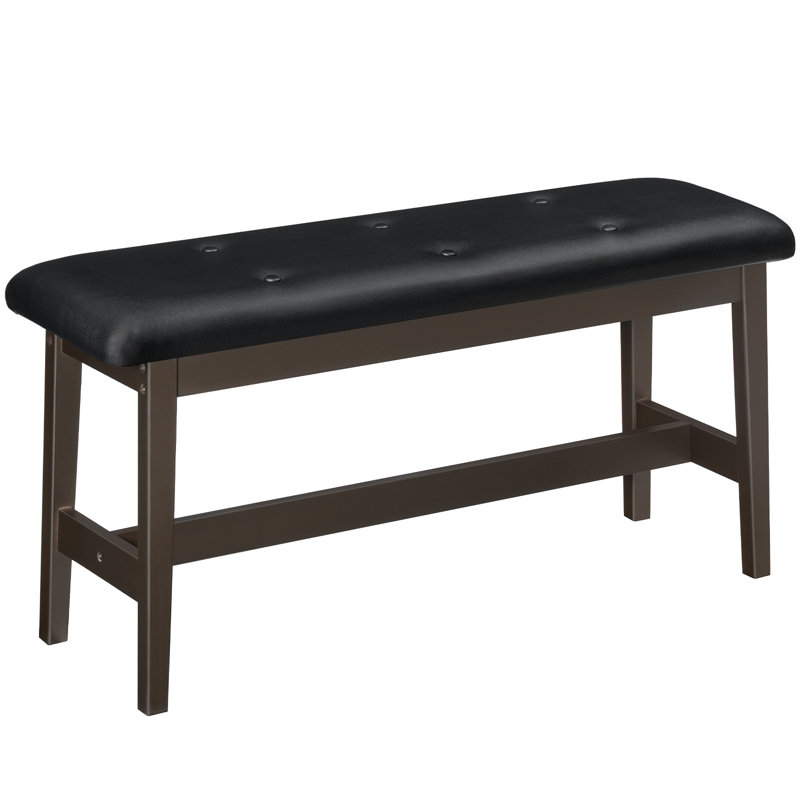 Banc en bois massif avec siège rembourré en similicuir
