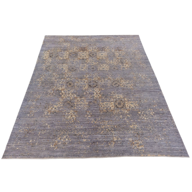 Hand Knotted Wool Area Rug in Gray