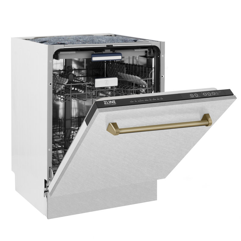 ZLINE Autograph Edition 24" Control Tall Tub Dishwasher in Fingerprint Resistant Stainless Steel, 51dBa, Champagne Bronze