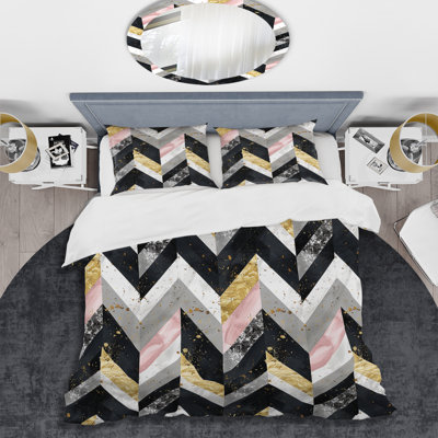 Ensemble de housse de couette Grey Pink Glam Chevron I - Glam