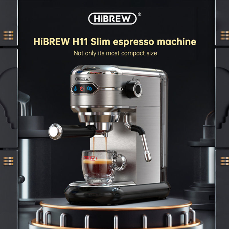 Machine espresso compacte semi-automatique HiBREW H11 avec buse à vapeur professionnelle et technologie de chauffage rapide - Finition en acier inoxydable