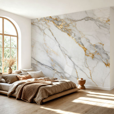 Wall Mural Peel and Stick Wallpaper White gold marble luxury wall shine golden line abstract design for Self-Adhesive Removable Contact Paper Wall Decor for Living Room Bedroom 69"H x 96"W
