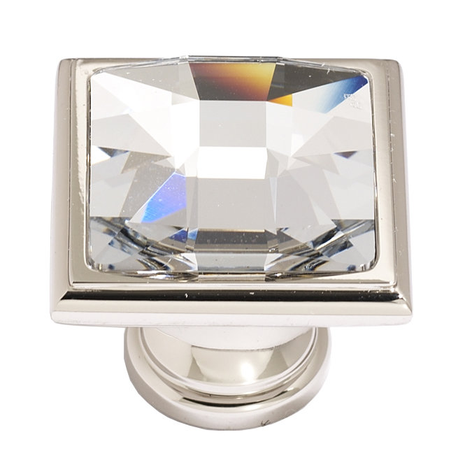 Polished Nickel Square Crystal Cabinet Knob with Mounting Hardware