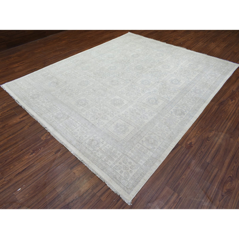 8'2"x9'10" Ivory White Wash Peshawar Soft Wool Hand Knotted Rug 978451B41C024C17A7D32D54E2BF08A8