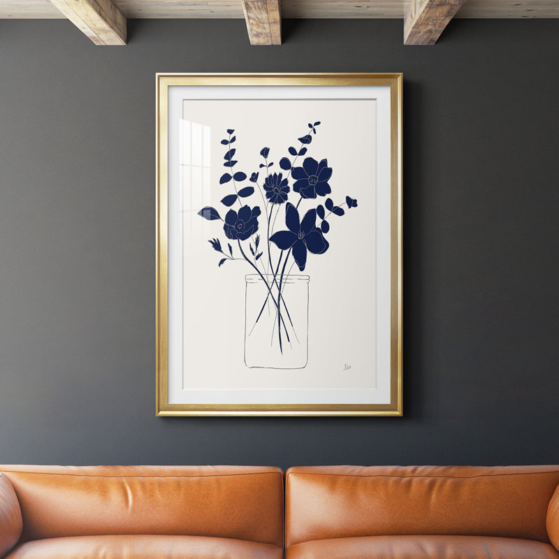 Indigo croquis I, reproduction encadrée de qualité supérieure - prêt à être accroché, Encadrement doré