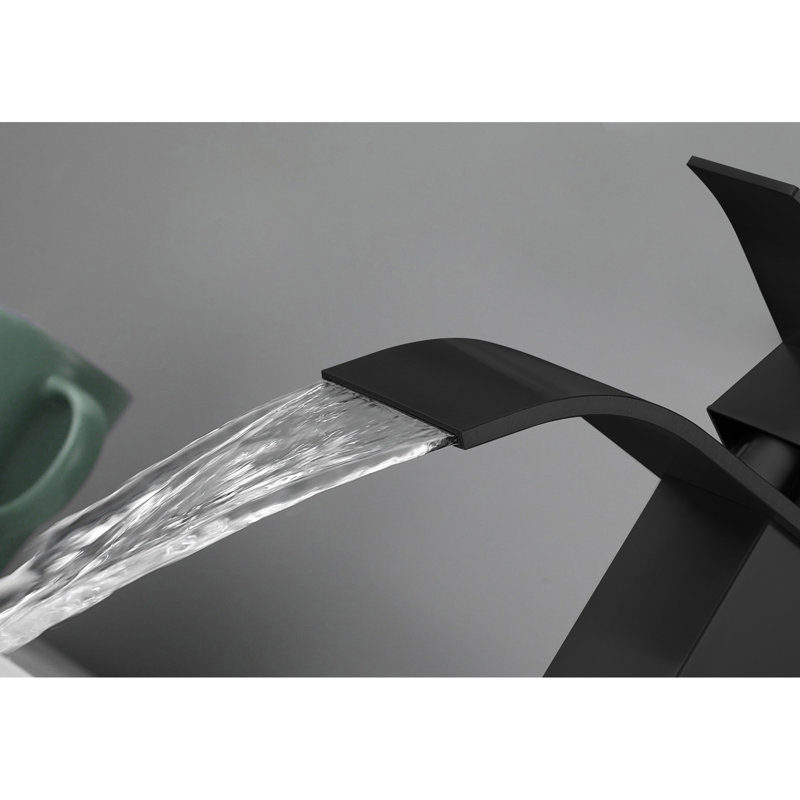 Matte Black Waterfall Spout Bathroom Sink Faucet, Single Handle Operation For Convenience, Built With Stainless Steel Faucet Spout, Seamless Water Control, Construction