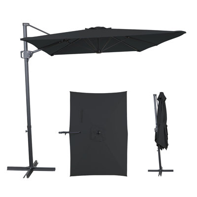Parasol semi-incliné 10 po x 6,5 pi en aluminium gris anthracite, manivelle 360 °, résistant au vent
