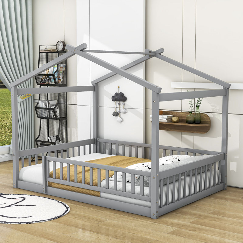 Vonie Wood Daybed with Roof and Slats, Gray, Full/Double