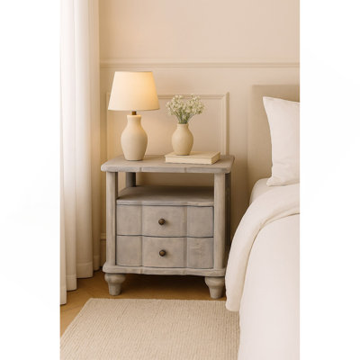 Table de chevet en bois Lucia, gris, 2 tiroirs, 1 tablette