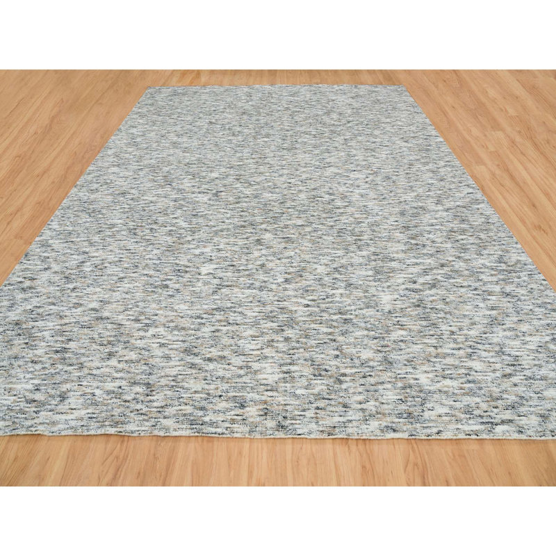 Tapis beige en laine noué à la main de conception unique 12 pi 2 po x 15 pi New Age