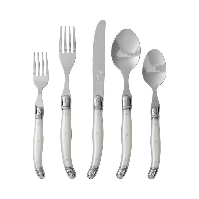 French Home Laguiole Stainless Steel Flatware Set, Service For 4 Pearl White, Pearl White