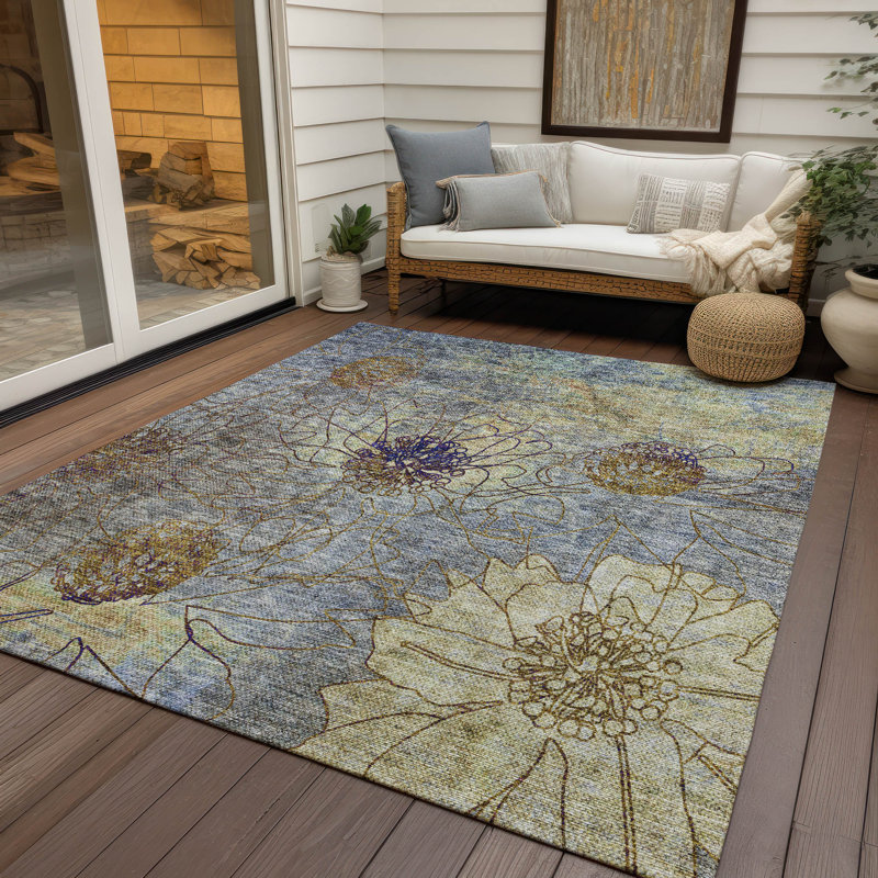 Tapis floral intérieur / extérieur lavable à la machine Leavittsburg ACN2235, Rectangle 10 pi x 14 pi