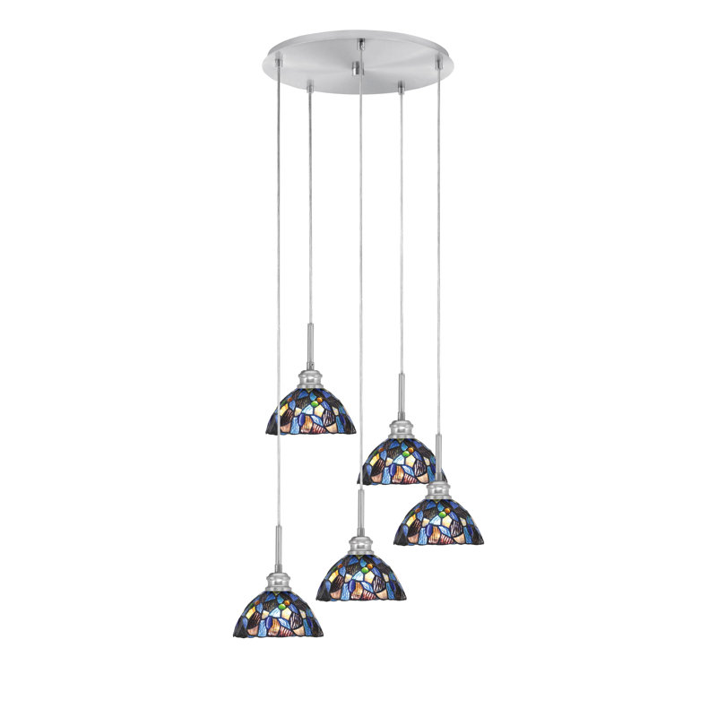 Luminaire suspendu grappe 5 lumières avec verre de 7 po Edge, Nickel brossé