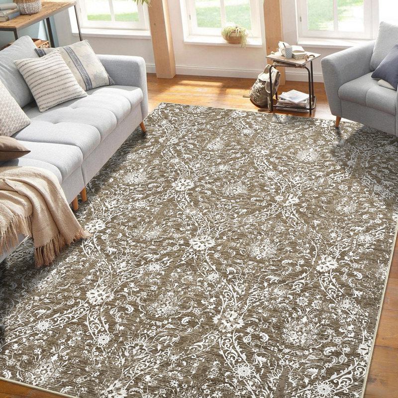 Washable 5x7 Area Rug Non Slip Rug Vintage Rugs Foldable Rugs for Bedroom Living Room Study Room, Ivory, Rectangle 5' x 7'