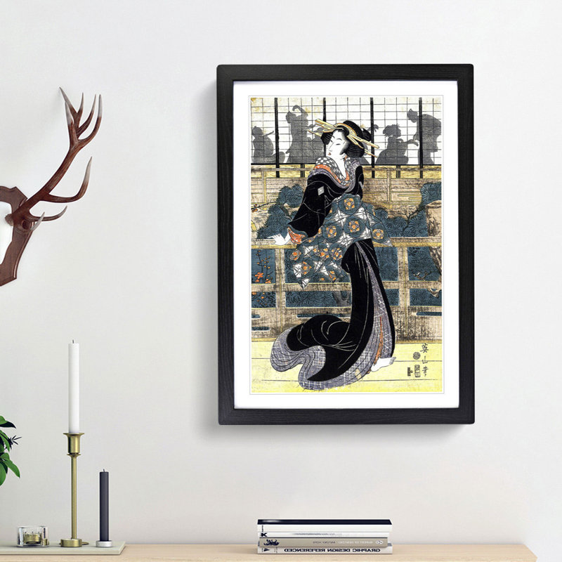 Entertainer by Eizan Kikukawa - Picture Frame Painting Print, Black Framed, 65cm H x 48cm W x 2cm D