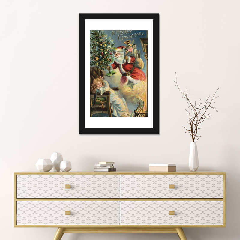 «Merry Christmas Santa», impression sur toile, H 24 po x l 16 po x P 1 po, Papier d'art encadré noir, Blanc