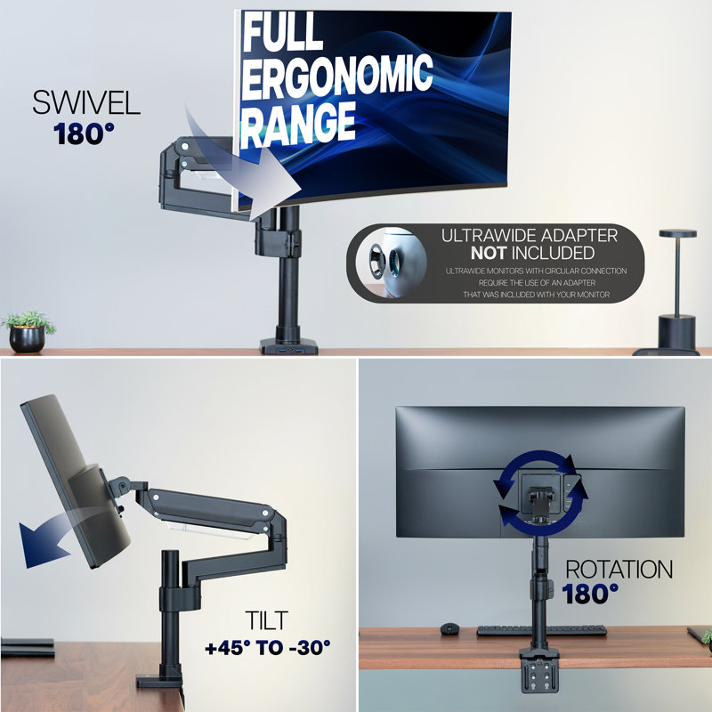 Support de bureau pour moniteur pneumatique à bras simple avec USB