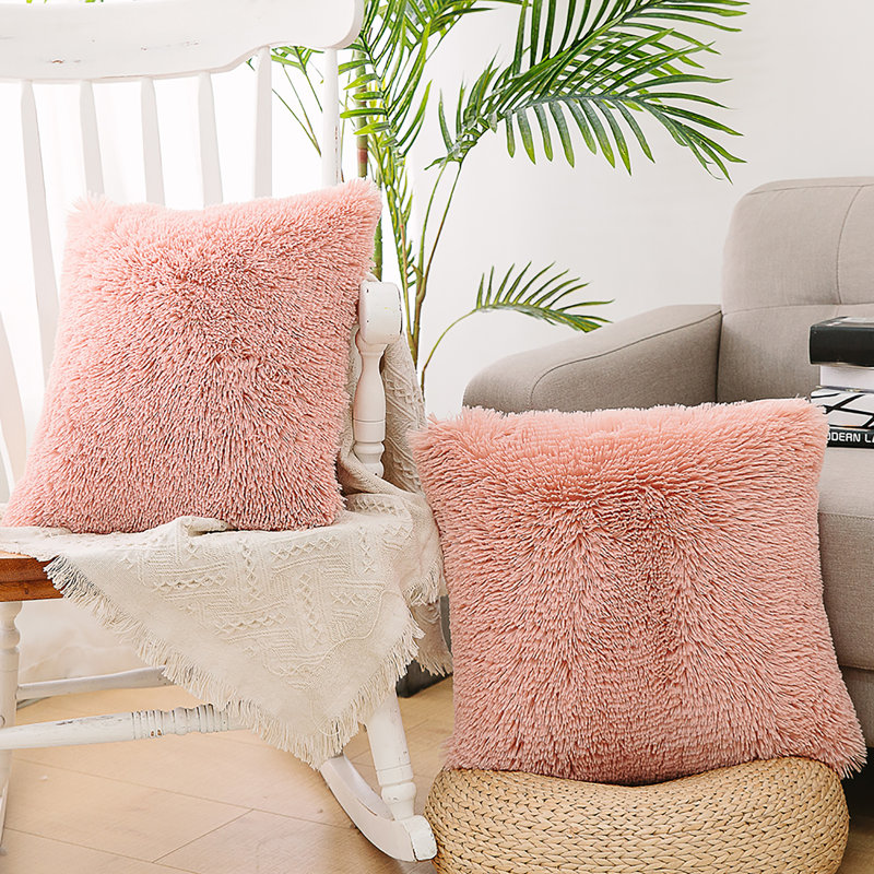 Housse de coussin carrée en fausse fourrure, H 18 po x l 18 po, Rose
