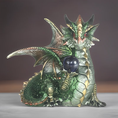 6.5"W Green Dragon with Crystal Figurine