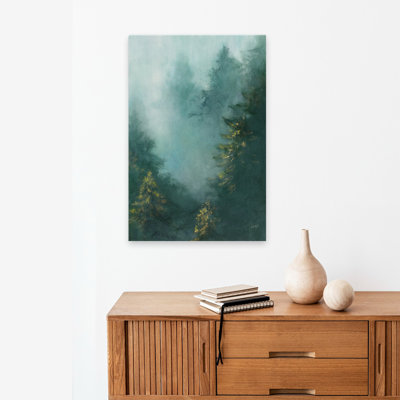 Misty Forest IV, paysage bleu contemporain, blanc et turquoise