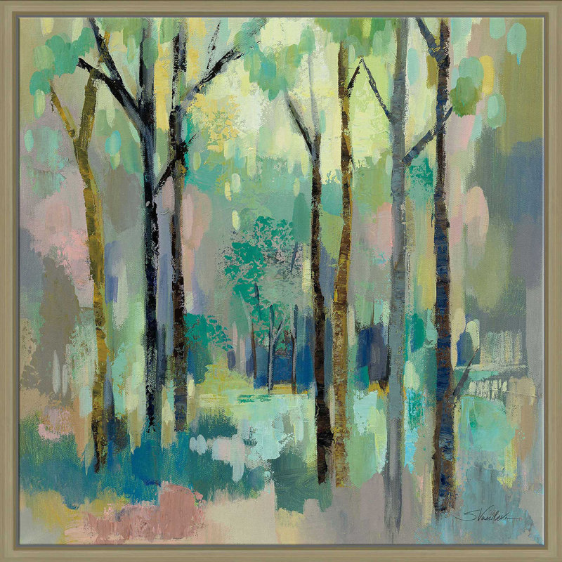 «Romantic Forest (Square)» par Silvia Vassileva, reproduction, Cadre flottant champagne, H 39,5 po x l 39,5 po x P 2 po