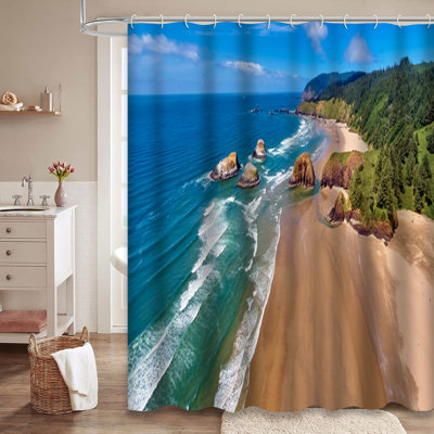 Colorful Palm Leaves Dark Blue Trendy Tropical Jungle Foliage Floral Forest Green Shower Curtain with 12 Hooks