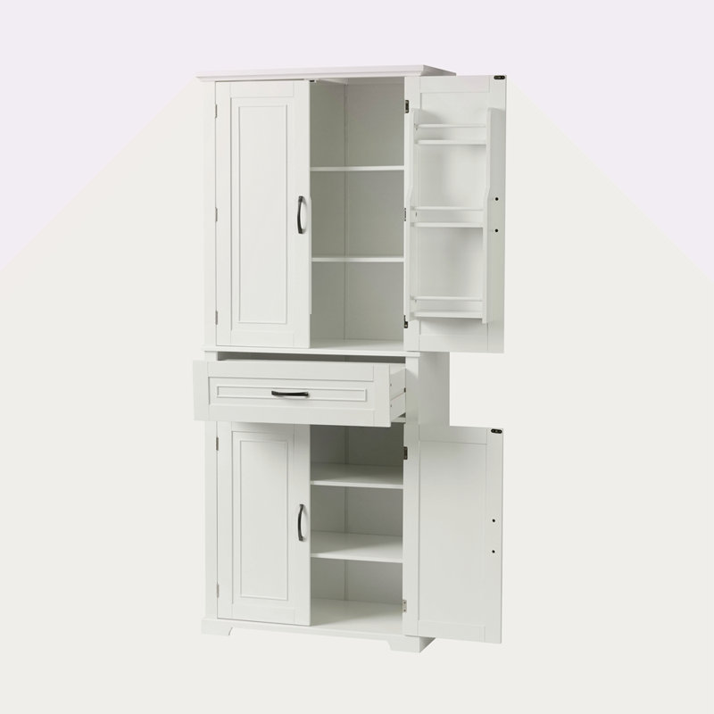 Armoire de rangement de salle de bain avec portes et tiroir, plusieurs espaces de rangement, tablette réglable, Blanc