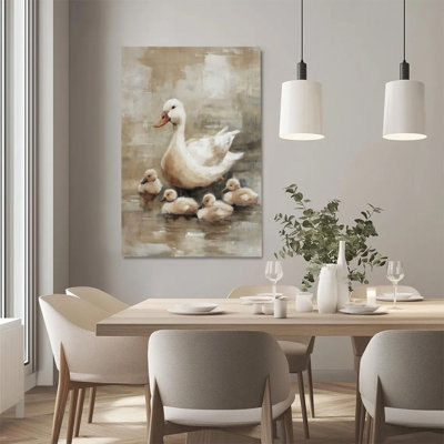 1Pc Easter Framed Canvas Poster Print Mother Duck and Ducklings, Warm Family Scene, Realistic Oil Painting Style Wall Art - Ready To Hang - Modern Christian Decor, Perfect for Room Decor Living Room Bedroom Office Religious Home Decor, Bible Art