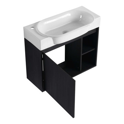 28'' Wall-Mounted Bathroom Vanity with Ceramic Sink & Soft-Close Door