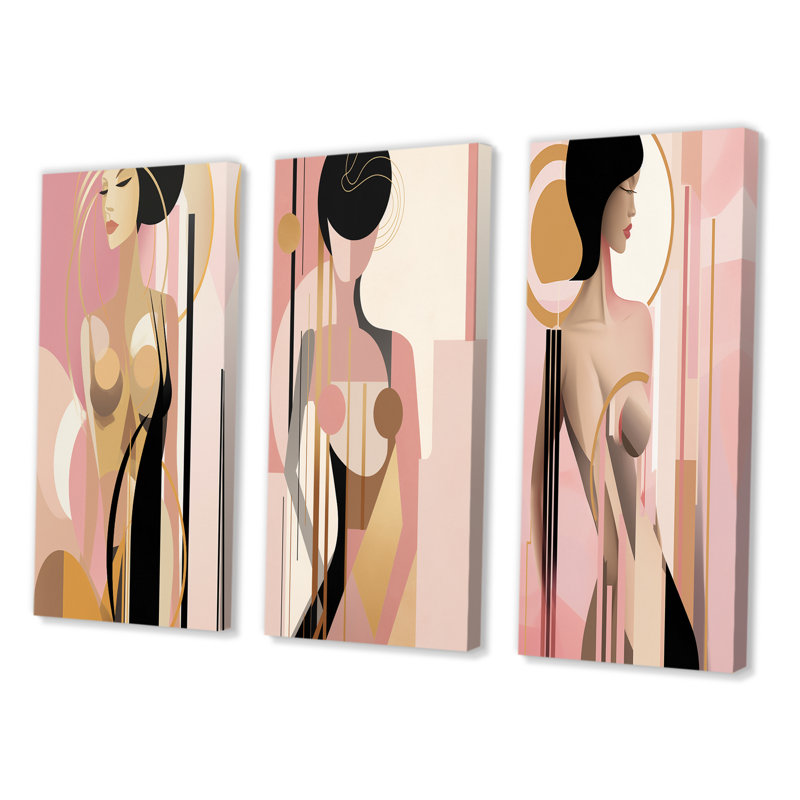«Sensual Elegance Woman» en rose et or - ensemble de 3 impressions, Toile tendue, H 20 po x l 36 po