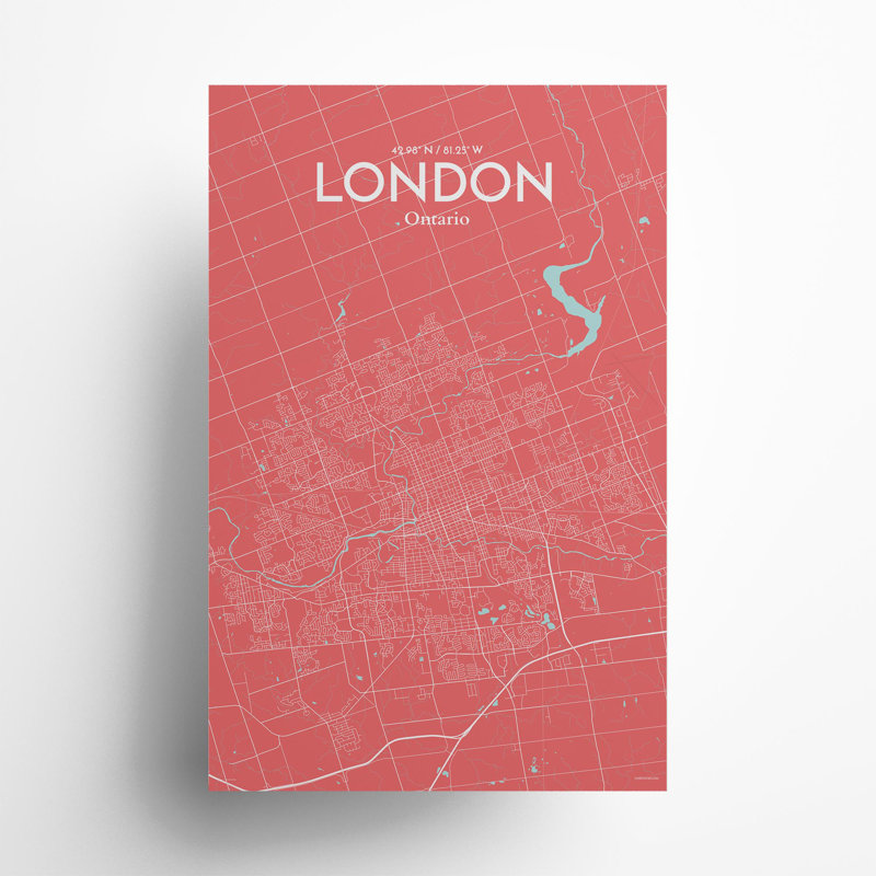 London Ontario City Map In Maritime - No Frame Print, 17cm H x 11cm W x 0.05cm D